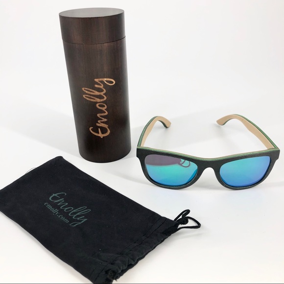 Emolly Black & Green Bamboo Polarized Sunglasses - Picture 1 of 5